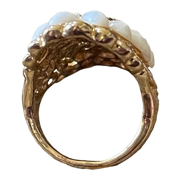 NWOT pearl rhinestone gold tone ring size US side 6.5 - Picture 6 of 7